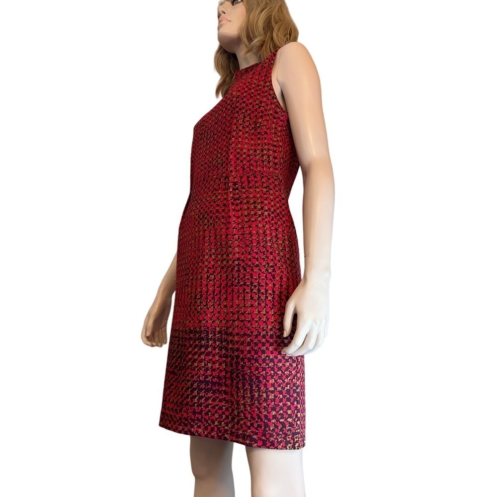 Lord & Taylor Dress Rayon Blend Sleeveless Red Geometric Ombre Print Sheath
